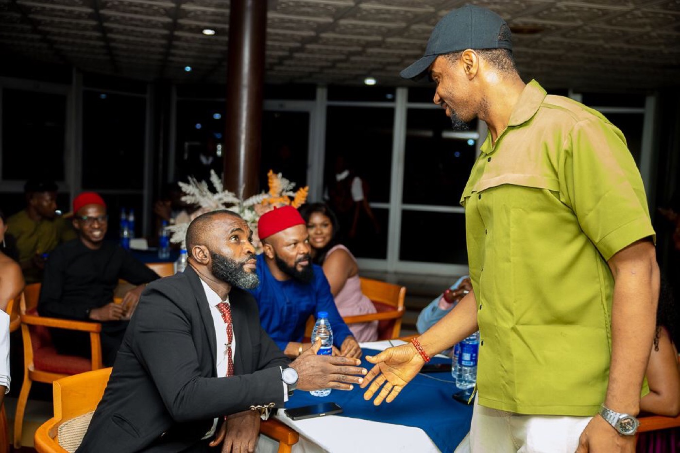 Pete Edochie and the cast on location for an EDEGA production