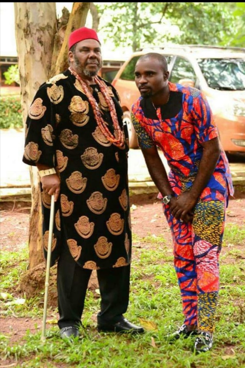 Pete Edochie with Emeka Edega on an EDEGA film location